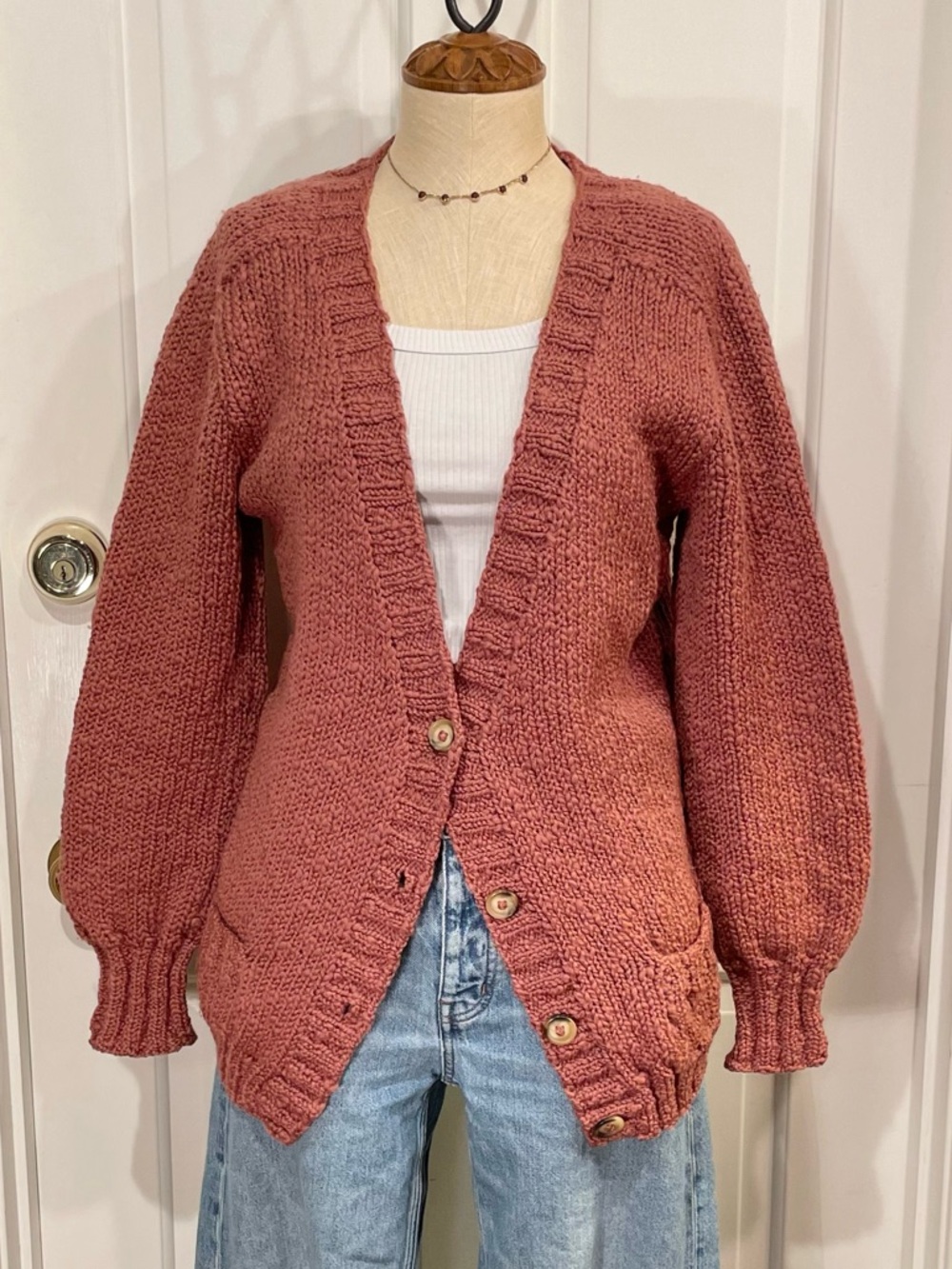 Cozy Chunky Knit Button Cardigan Sweater - Dusty Rose